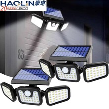 跨境新款LED太阳能壁灯人体感应三头旋转强光户外防水道路灯