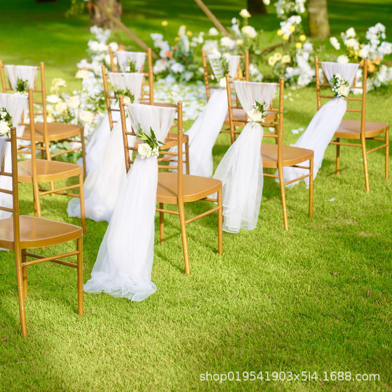 Cross-border wedding chair back yarn outdoor wedding decoration gauze curtain brocade flat cloth white yarn Swiss mesh supply wholesale Cross-border wedding chair back yarn outdoor wedding decoration gauze curtain brocade flat cloth white yarn Swiss mesh supply wholesale