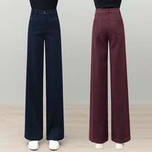 312 加绒红色阔腿休闲裤女2025冬新款高腰长裤棉质休闲窄版直筒裤