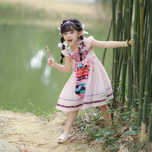 Summer Children's Costume Two-Piece Chinese Style Princess Dress for Girls, Hanfu Ancient Costume, Children's Ethnic Style Performance Costume Set, Wholesale