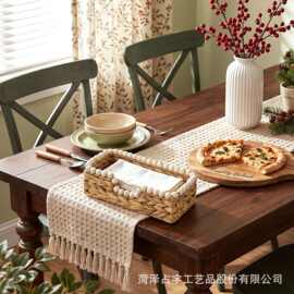 跨境水葫芦草编纸巾盒餐厅装饰木珠抽纸盒便签盒方巾餐巾纸收纳盒