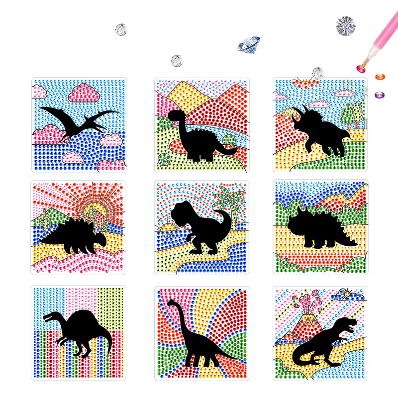 Dibujos de dibujos animados transfronterizos prehistóricos dinosaurios dibujos de diamante aleatorios DIY pinturas de mampostería niños ventanas hechas a mano cristal diamante brillante