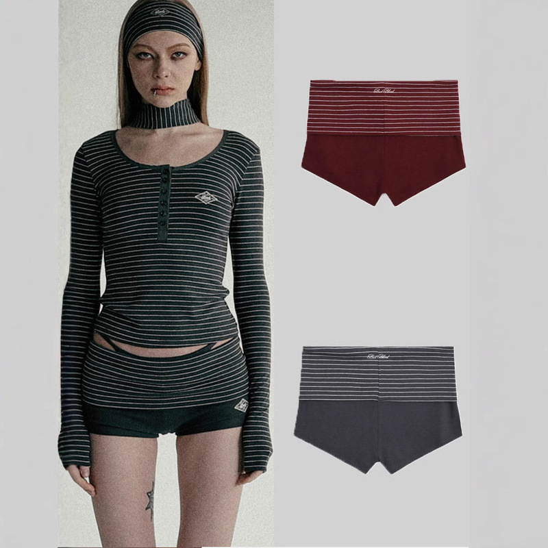 badblood Korean Style Micro Shorts Striped Slim-Fit Inner Long Legs Trendy Simple Design Sense Sports Leggings