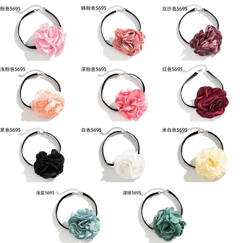 European and American cross-border jewelry, retro large flower necklace choker, fashionable and sweet velvet clavicle necklace for women