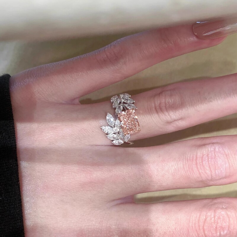 French-Style Zircon Sugar Cube Wheat Leaf Ring for Women, Sparkling Light Luxury, Exquisite, Sweet, Fashionable Open Ring French-Style Zircon Sugar Cube Wheat Leaf Ring for Women, Sparkling Light Luxury, Exquisite, Sweet, Fashionable Open Ring