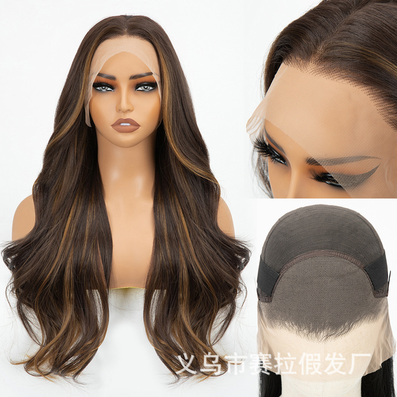 Full Wig for Women, Realistic 13×4 Hand-Tied Lace Brown Big Wave with Curly Bangs Lace Front Wig for Women Full Wig for Women, Realistic 13×4 Hand-Tied Lace Brown Big Wave with Curly Bangs Lace Front Wig for Women