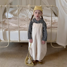 儿童背带裤2025春秋新款韩版男童女童弯刀版型牛仔背带长裤