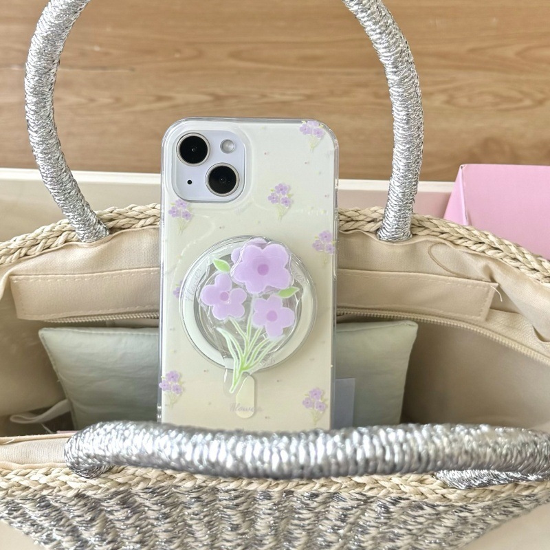 Flores moradas literarias frescas 16ProMax soporte magnético 13 funda para teléfono móvil apple 14 iphone15 femenino