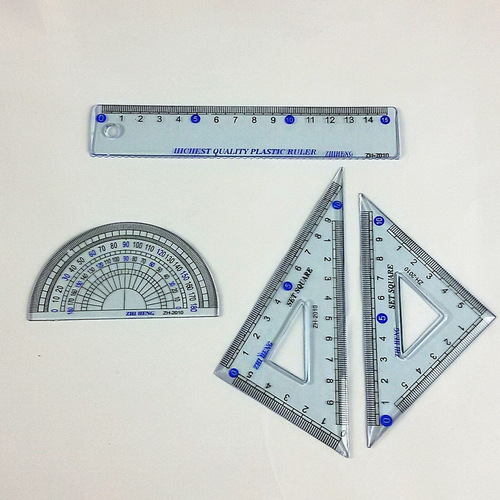 Set of rulers for student drawing, ruler, set square, protractor, 4 pieces of rulers