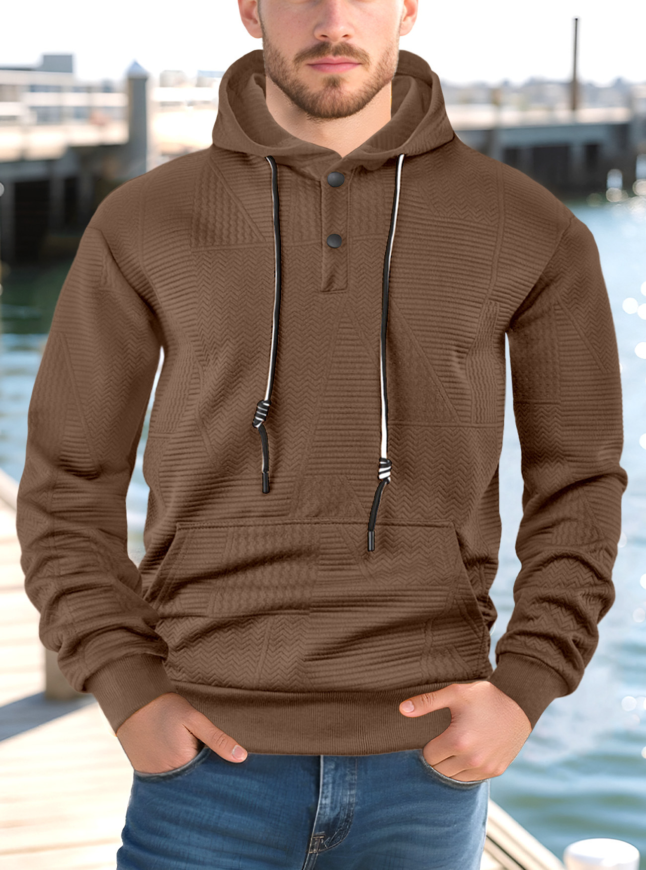 Nuevo Europa y Estados Unidos transfronterizos primavera y otoño estilo americano suelto camiseta encapuchada casual Amazon comercio exterior de manga larga Jacquard para hombres