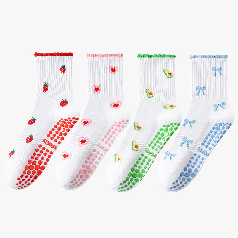 Yoga Socks for Women, Mid-Calf Socks with Strawberry, Heart, and Butterfly Designs, Professional Non-Slip Sports Fitness Running Trampoline Pilates Socks Yoga Socks for Women, Mid-Calf Socks with Strawberry, Heart, and Butterfly Designs, Professional Non-Slip Sports Fitness Running Trampoline Pilates Socks