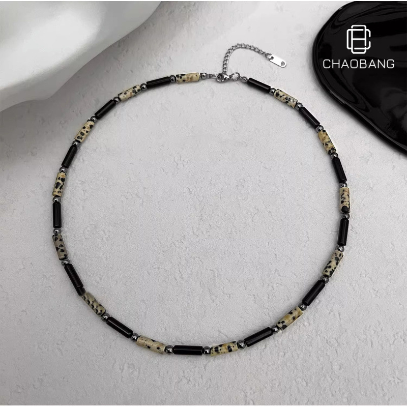 Natural Stone Speckled Necklace, Niche Design Accessory, Trendy Men's Beaded Jewelry, Manufacturer Wholesale, 2023 New_voghion.com