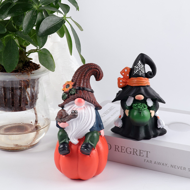 国境を越えた新製品ハロウィーン豊作祭手作り樹脂工芸品カボチャ夫婦小人像家庭装飾品|undefined