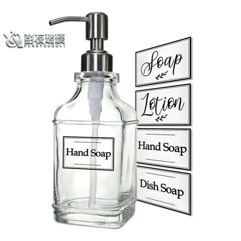 Manufacturer supplies retro transparent glass bottle press dispensing bottle with stainless steel pump hand sanitizer bottle soap dispenser