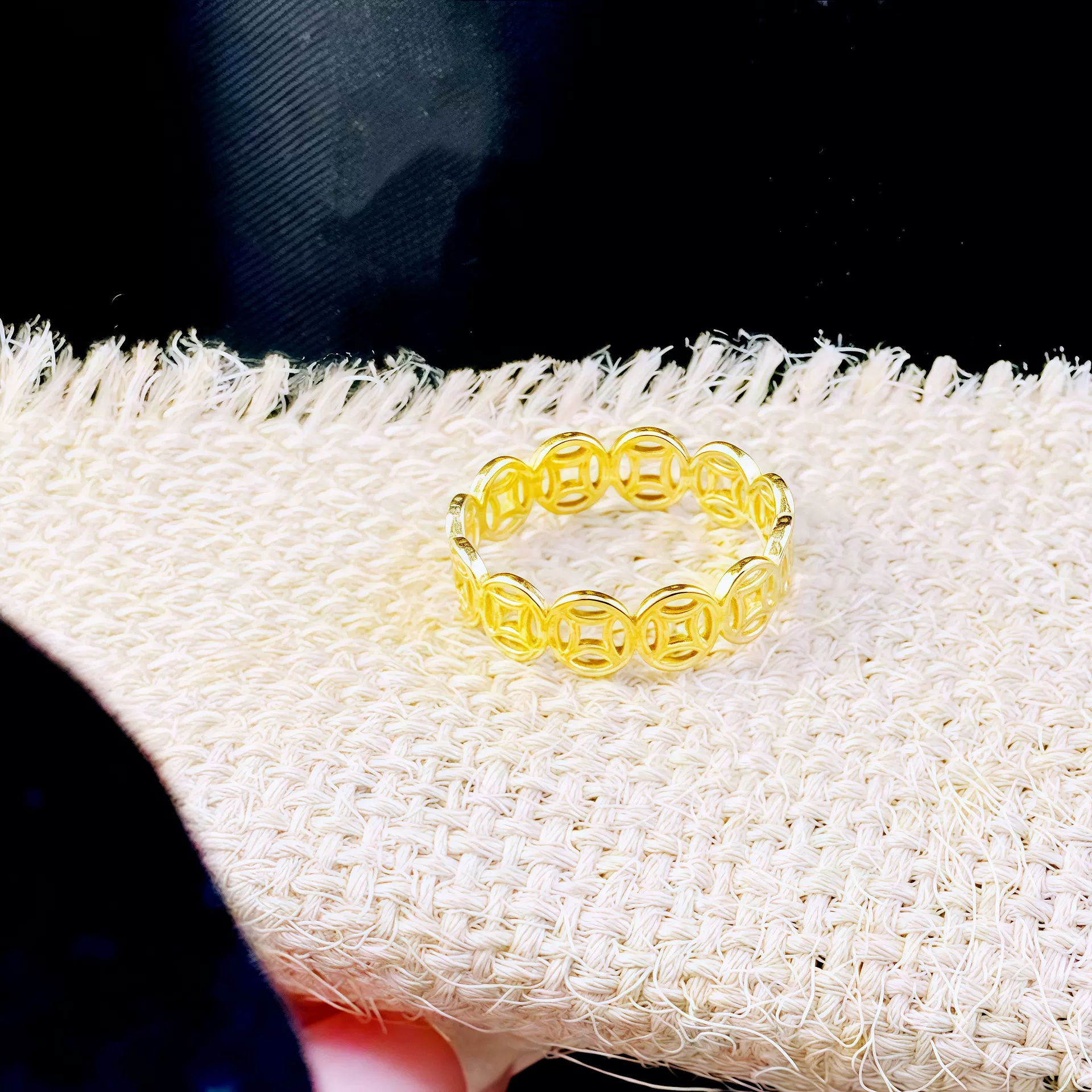 铜钱戒指钛钢不掉色素圈戒指戒指男士女士寓意招财转