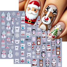 跨境圣诞节浮雕美甲贴纸 ins风卡通雪人小熊冬季雪花企鹅指甲贴花