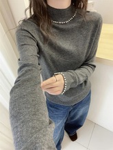 欧洲站2025冬季新款欧货精致珍珠半高领长袖亲肤羊毛针织打底衫女