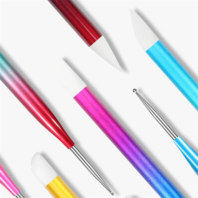 Cross-border especial de 5 piezas galvanoplastia Barra de gradiente de color mágico de doble cabeza de uñas de silicona taladro de la pluma hueco talla de la pluma en relieve