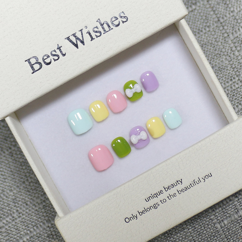 [Children's Wearable Nails] Purely Handmade Student Cute Manicure Patches Finished Products Wholesale Non-Toxic Removable Fake Nails