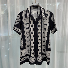 新款欧美潮流外贸时尚休闲男士3D直喷数码印花短袖男衬衫衬衣潮男