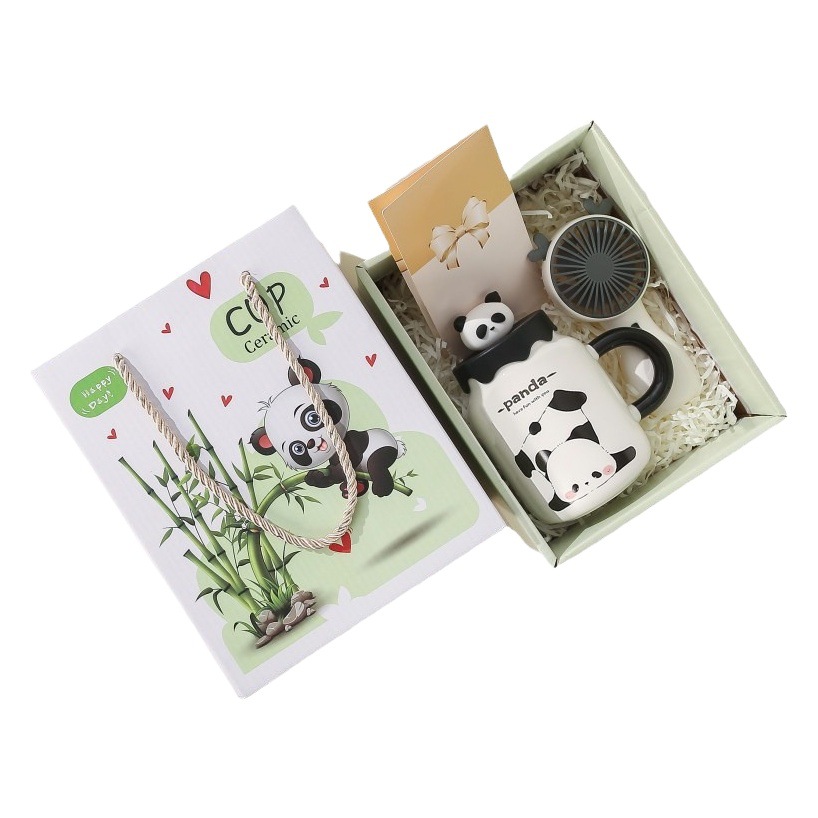 Panda creativa Taza de cerámica desayuno leche café taza de dibujos animados Taza de cerámica con tapa taza de agua regalo de la mano