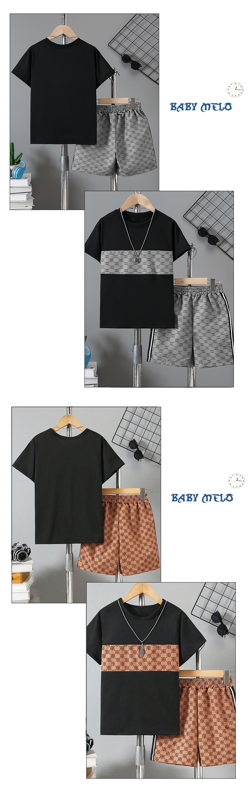 Boys Summer Two-piece Set Patchwork T-shirt And Shorts Casual_voghion.com