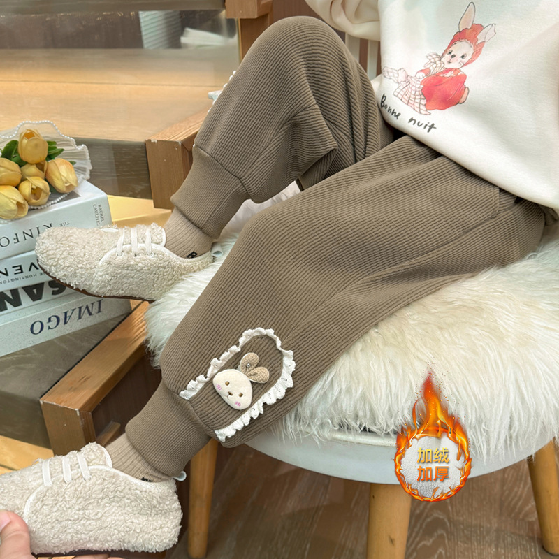 소녀 기모 코듀로이 바지 서양식 어린이 가을 겨울 새로운 도착 원피스 벨벳 두꺼운 캐주얼 다리