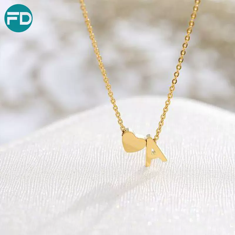 热销个性不锈钢爱心字母项链双吊坠挂件简约大气饰品配件工厂批发