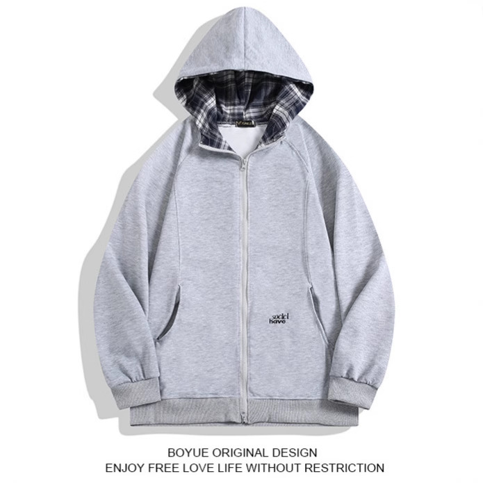 American Style Plaid Casual Jacket Coat Men's Autumn New Fashion Brand Loose High-end Casual Hooded Cardigan Sweater