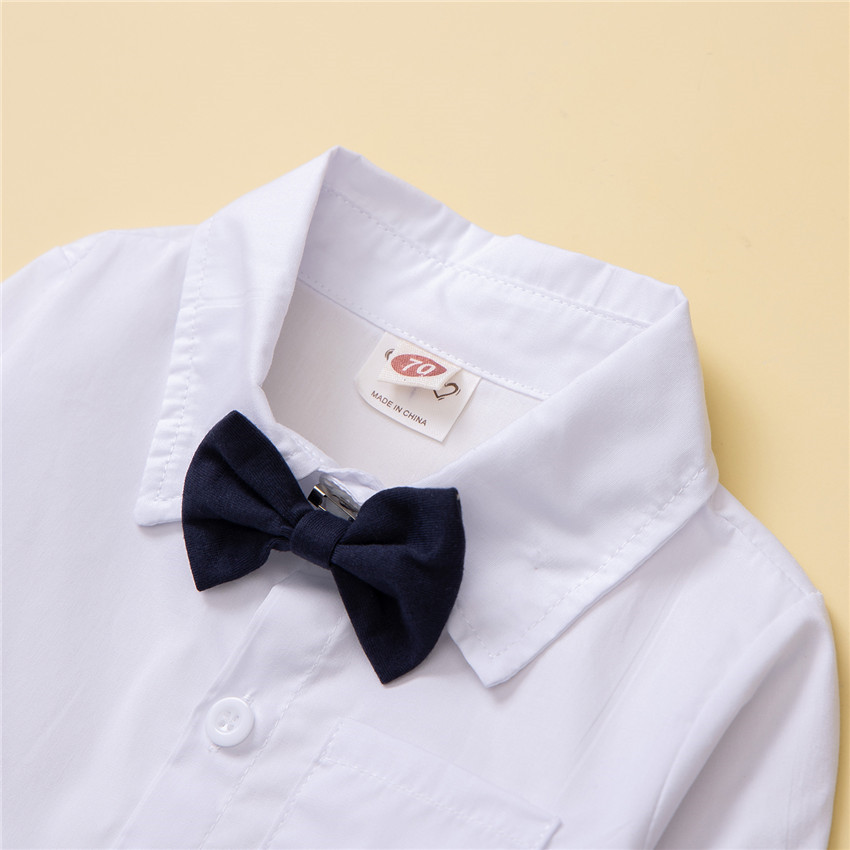 Spring and Autumn New Gentleman's Set Fashion Boys' Baby White Tie Shirt+Strap Pants_voghion.com