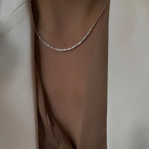 Gypsophila Sparkling Necklace Women's Italian Clavicle Chain Necklace Simple Glitter Plain Chain Stackable Design