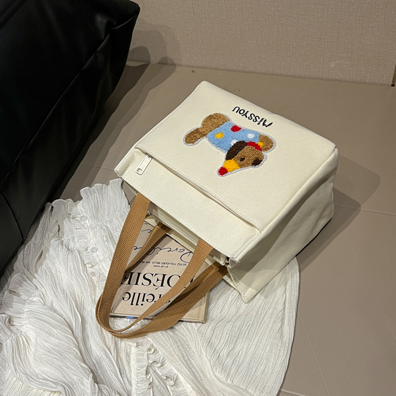 캔버스 가방 여성 대용량 학생 귀여운 올 매치 강아지 쇼핑백 점심 가방 도시락 가방 휴대용 점심 가방