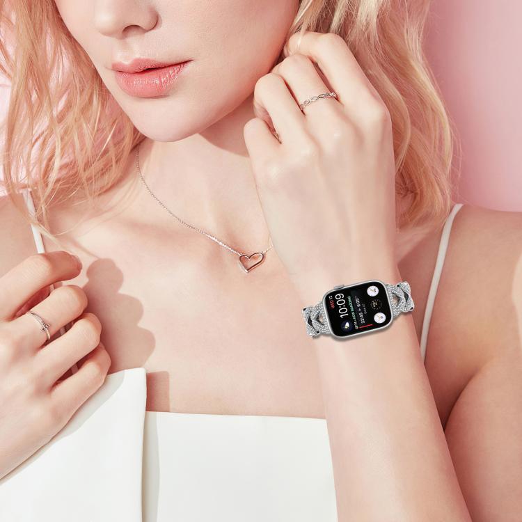 xDfind Correa de metal con diamantes de lino para Apple Watch 38 / 40 / 41 / S10 42mm 20m
