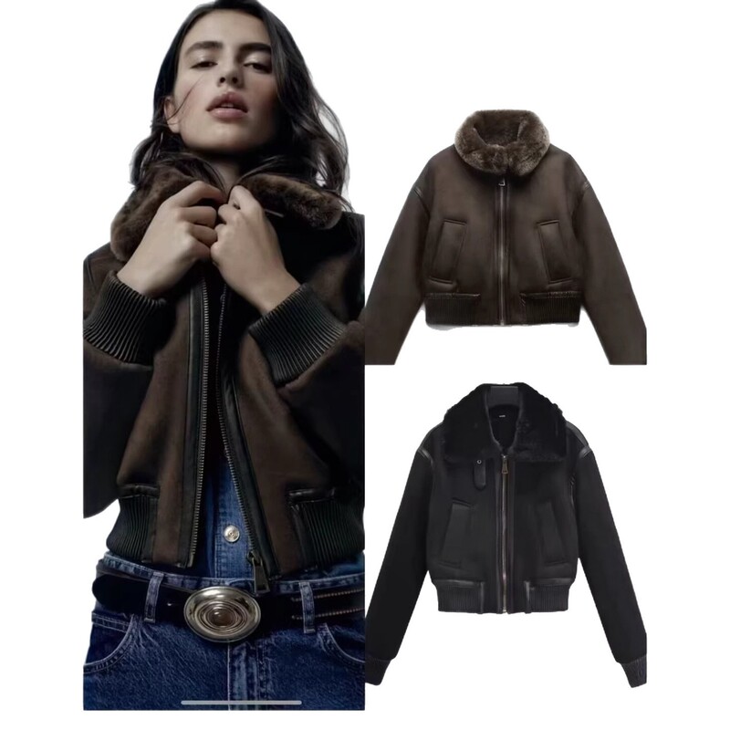 Cross-Border Wholesale 2026 Spring European and American Fashion Casual Faux Fur Effect Hooded Jacket for Women F79377