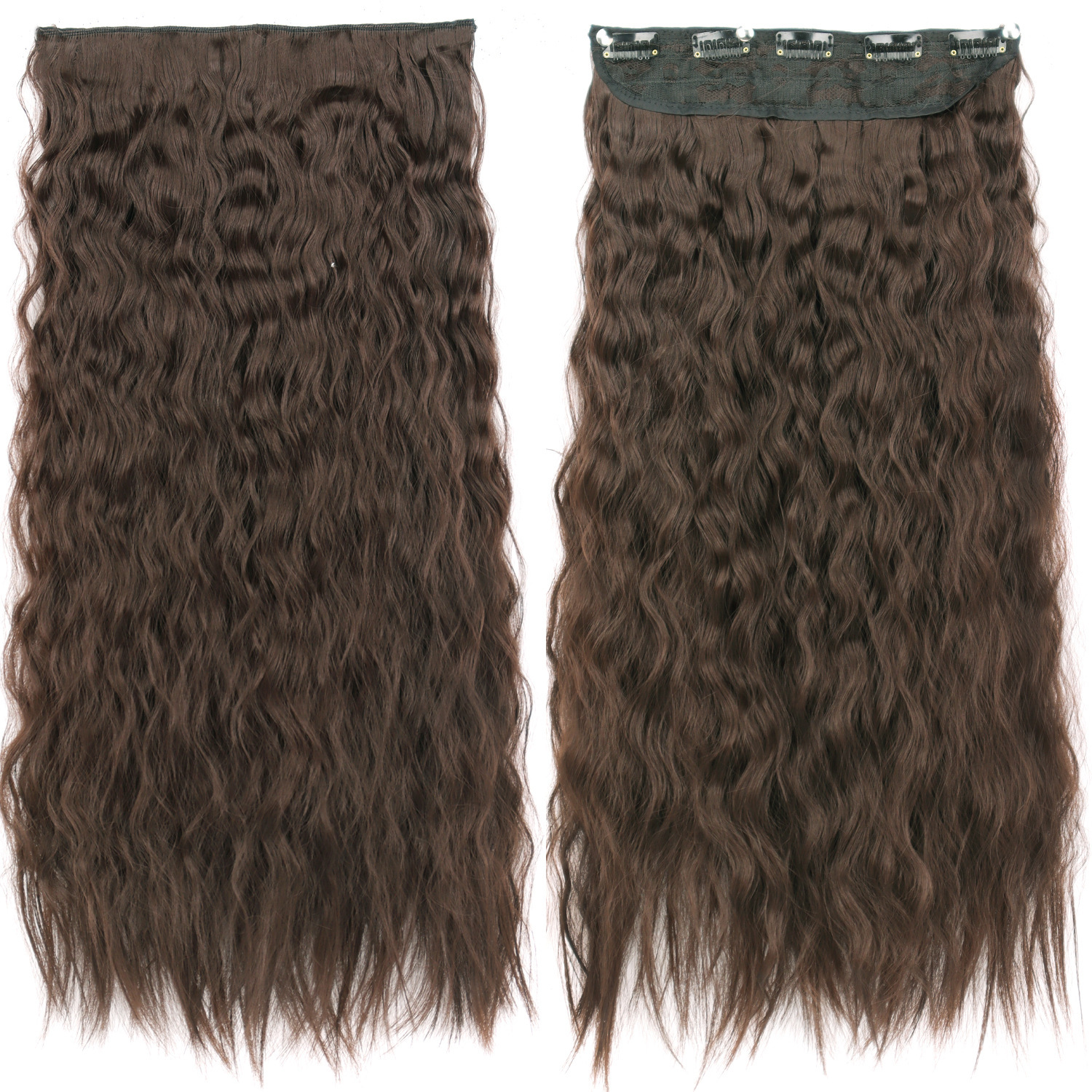 Peruca de cabello de mujer estilo de maíz caliente rizado largo de cabello de onda de cinco tarjetas