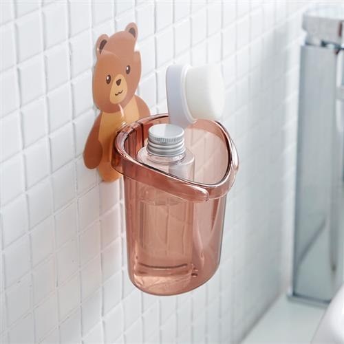 小熊杯贴墙抱抱置物杯粘贴式收纳挂壁式杯架沥水牙刷架卫生间墙上
