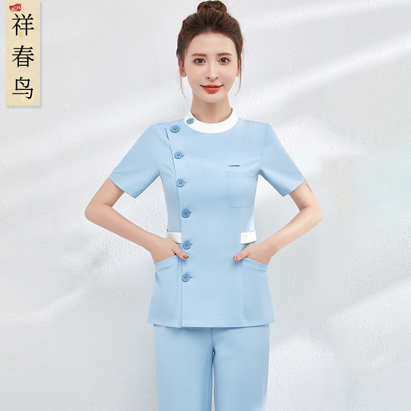 High-End Medical Beauty Work Clothes Short-Sleeved Summer Dental Oral Pharmacy Head Therapy Skin Management Nurse Women's Split Suit