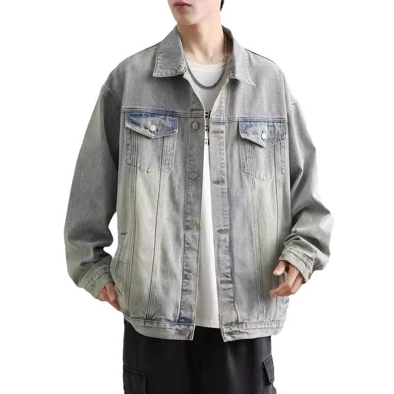 Denim men's warm trend jacket, American style, oversize