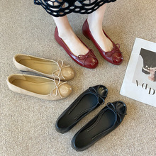 F910-1新款小众圆头芭蕾舞鞋平底蝴蝶结浅口单鞋法式复古小红鞋女