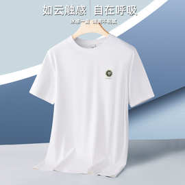 夏季新款短袖刺绣t恤男士简约百搭速干透气潮流半袖上衣服批发