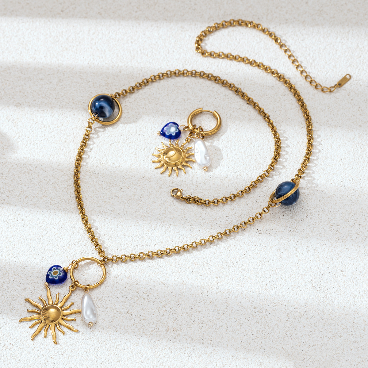 Collar de acero inoxidable de lujo ligero y nicho de Tai Na Sol collar de perlas de perlas de orejas conjunto de joyería cadena clavícula