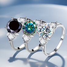 跨境货源仿莫桑石爱心锆石经典欧美风圆形彩宝网红直播时尚女戒指