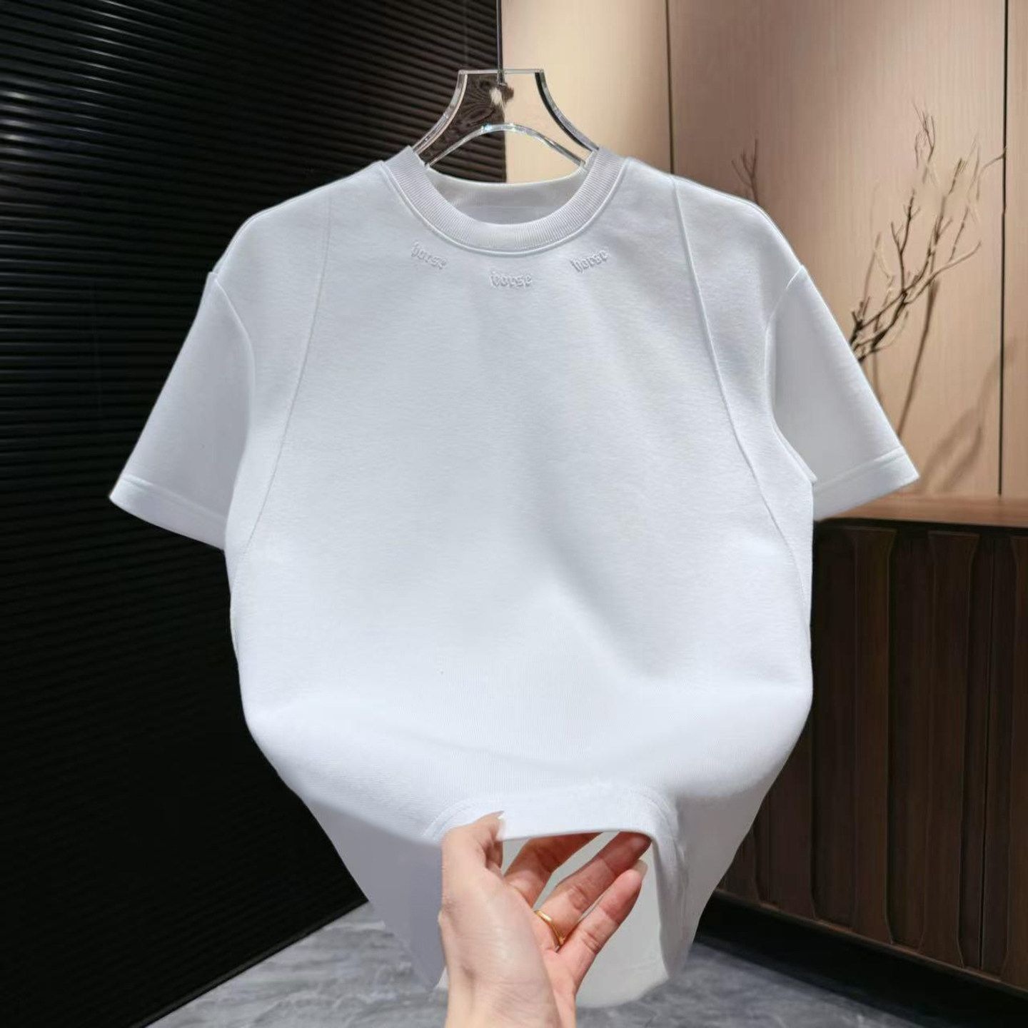 Men's Casual Crew Neck T-Shirt 2026 Spring Short Sleeve Patchwork Design Korean Style Simple Versatile Base Layer Embroidered_voghion.com