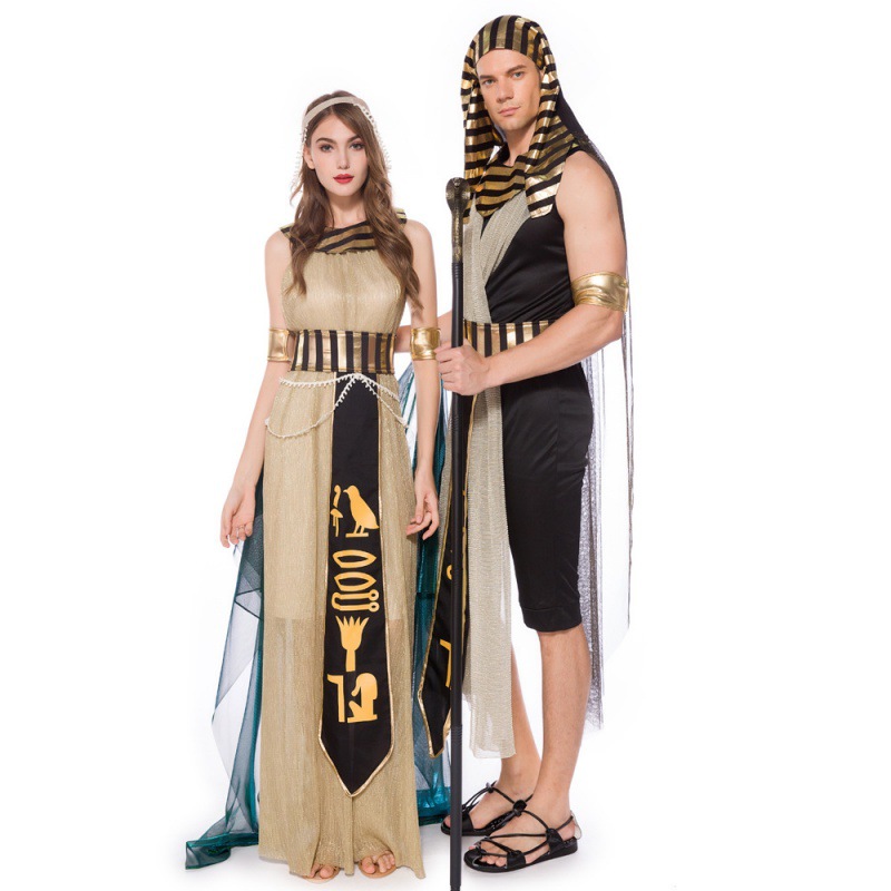 (2개) 할로윈 의상 코스프레 팬시 원피스 볼 이집트 남성과 여성 같은 파라오 클레오 파트라 고대 로마 왕자 드라마