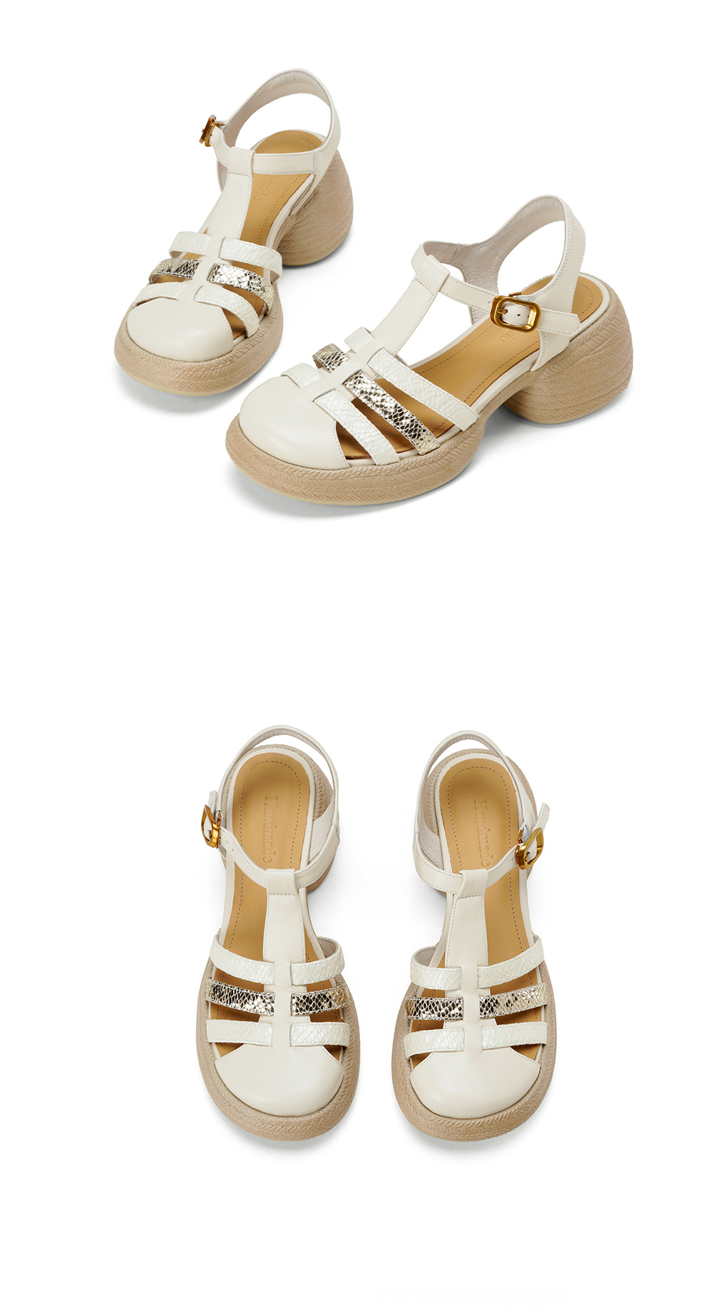 Sandal nữ quai chữ T đan dây đế dày gót thô 6.5cm phong cách La Mã — Màu xanh da trời chi tiết 17