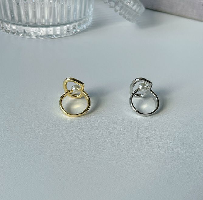 Fashion Solid Color Copper Plating Inlay Pearl Open Ring 1 Piece