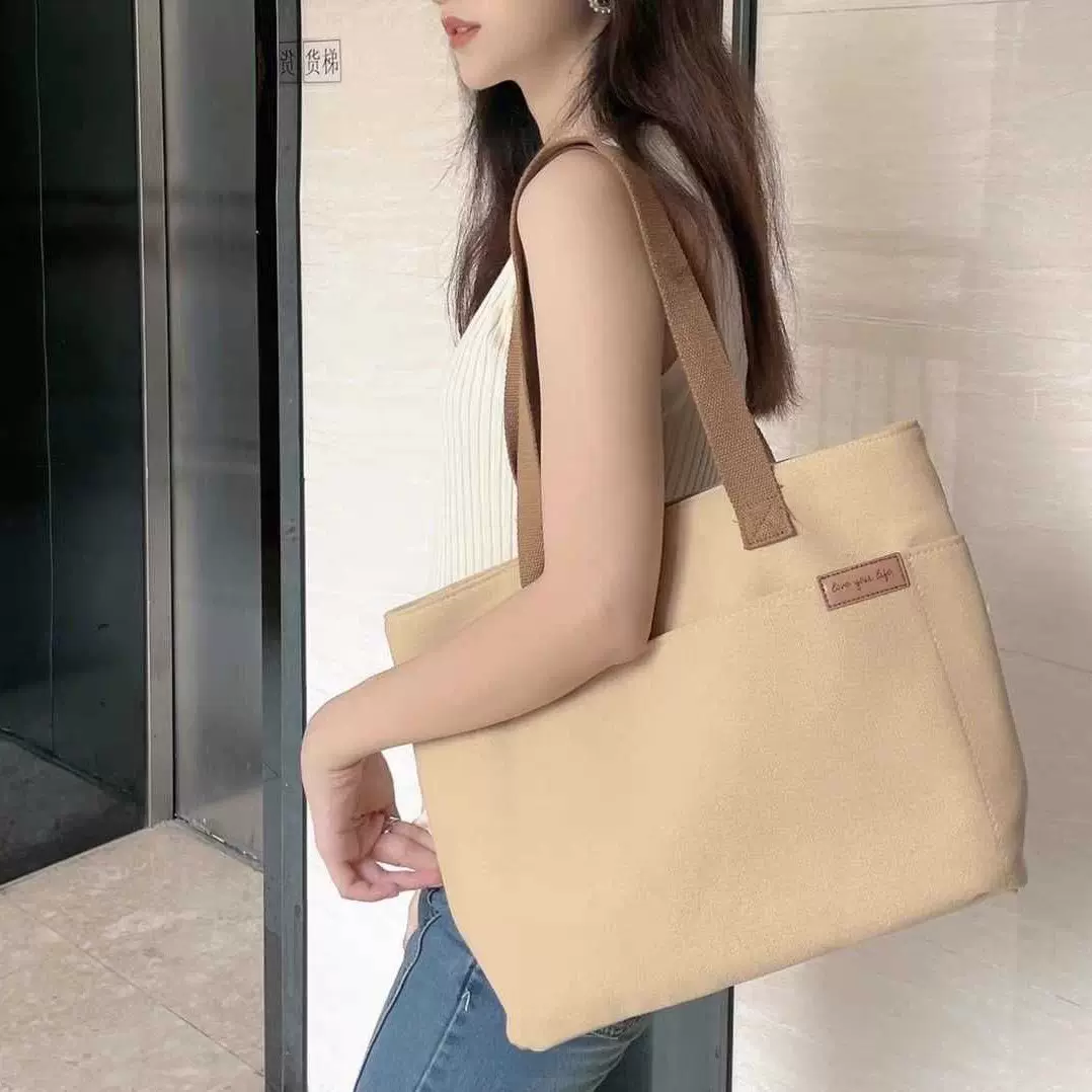 帆布包包女ins森系百搭单肩包大容量装书学生上课通勤包手提布包