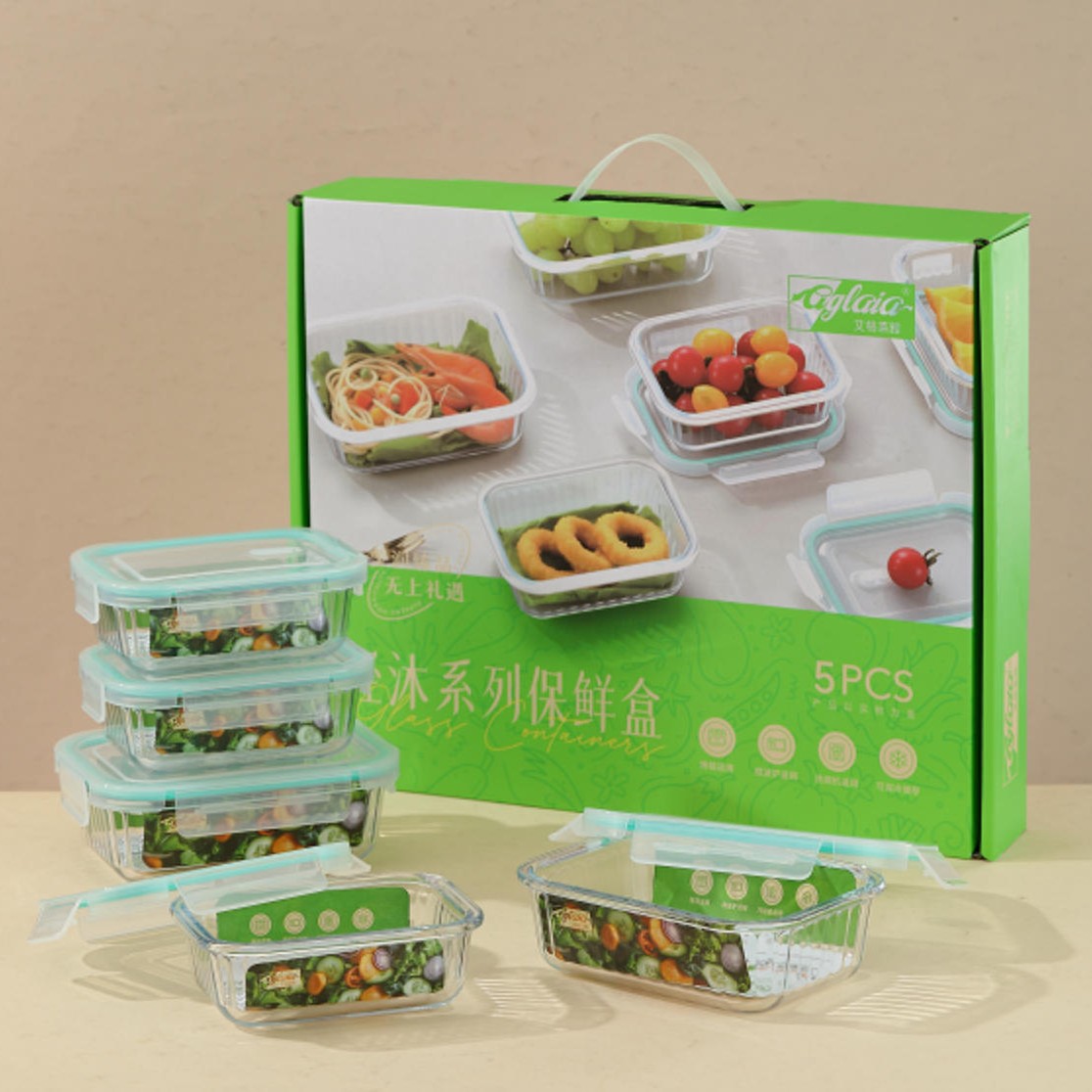 微波炉玻璃饭盒加热保温饭盒学生饭盒晶彩系列保鲜碗三件套五件套