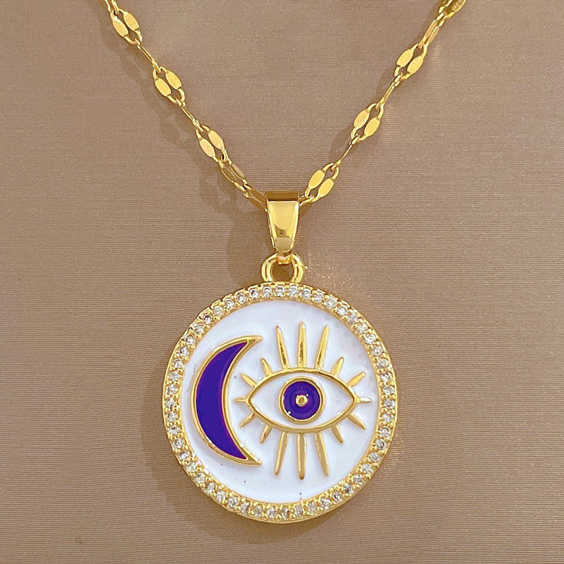 1 Piece Fashion Eye Stainless Steel Copper Plating Zircon Pendant Necklace_colorza_3
