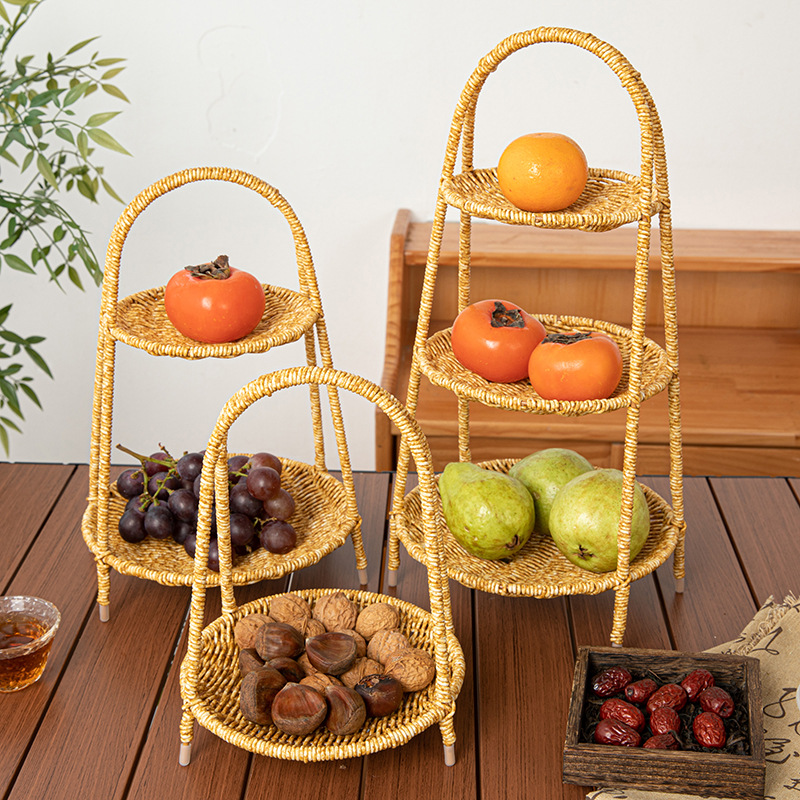 Ratán-como creativo multi-capa Placa de fruta estufa de cocina de té plato de fruta seca hogar plato de dulces bandeja de té de la tarde cesta